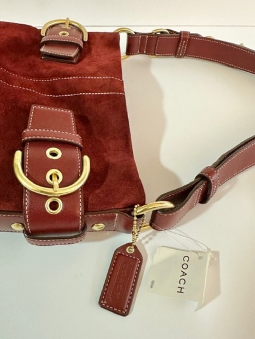 Coach Vintage (2006) Red/Burgundy Suede Soho Buckle Shoulder Crossbody NWT - Picture 12 of 15